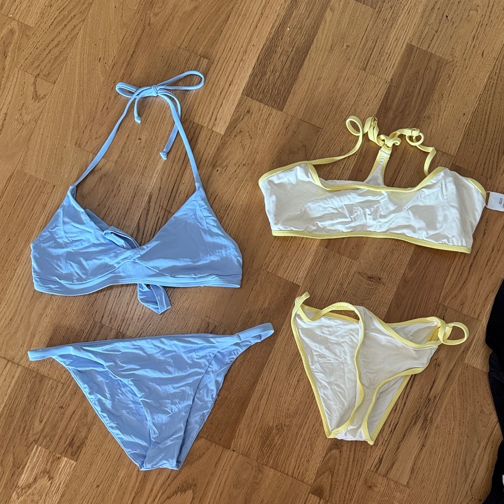 Light Blue Bikini Set + White & Yellow Trim Swim Top and Bottom
